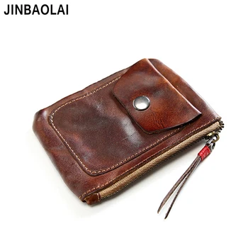 

Genuine Leather Wallet Coin Purse Vintage Handmade Men Women Zipper Real Leather Short Small Slim Key Holder Case Female Male