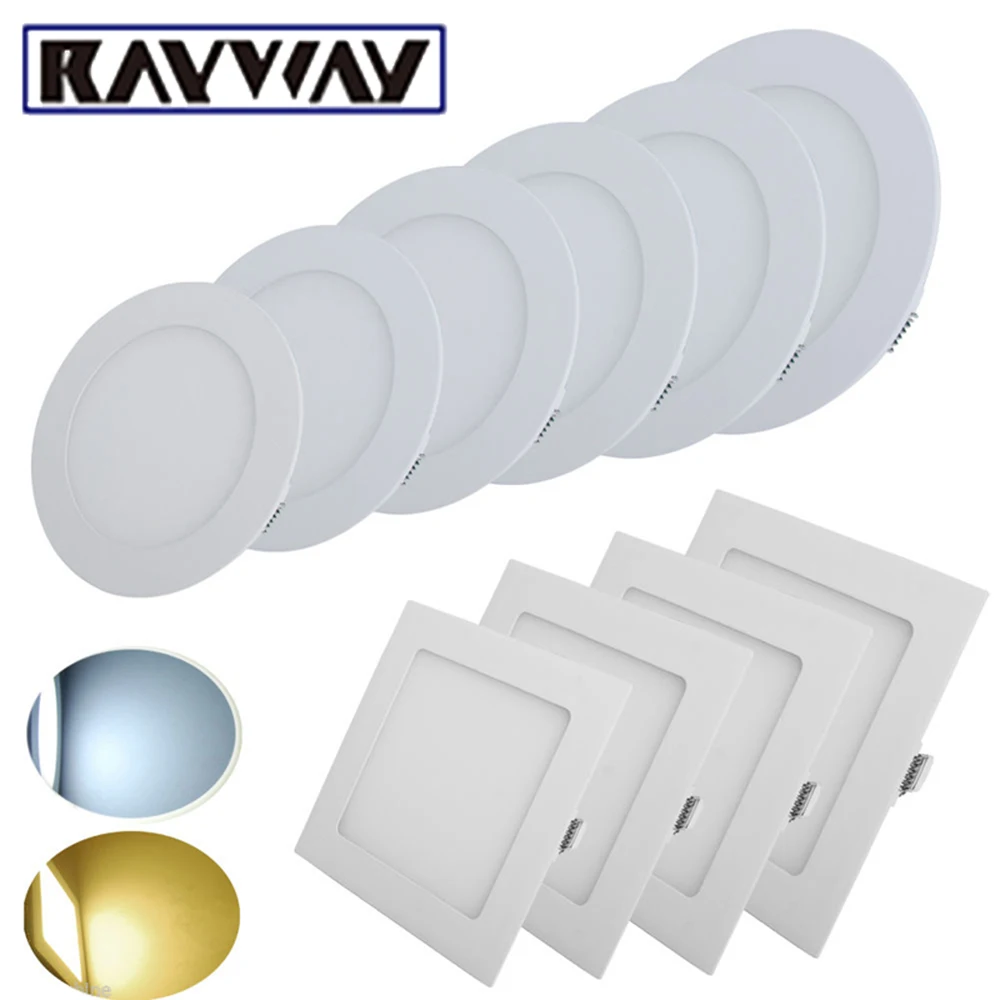 

RAYWAY Ultra Slim Embeded LED Panel Light Round/Square 3W to 24W Recessed LED Ceiling Light Panel with Driver AC85-265V lampada