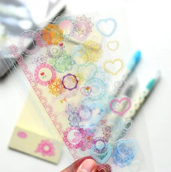 

12 Sheets Korea Stationery Colorful Rainbow Lace Decorative DIY Handmade Accessories Kawaii Stickers Sealing Paste