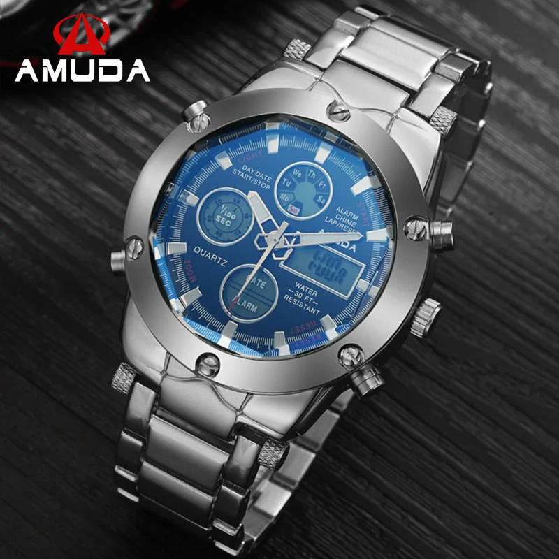 Prix pour Montres Hommes Marque De Luxe AMUDA Sport Militaire Montres Dual Time Quartz Analogique Numérique LED Bracelet En Acier Montres Prix pour Montres Hommes Marque De Luxe AMUDA Sport Militaire Montres Dual Time Quartz Analogique Numérique LED Bracelet En Acier Montres