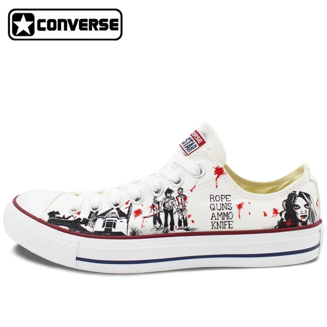Best price at $128 Cheap 2017 Low Top Converse All Star Men Women's Shoes Custom Design Walking Dead Hand Painted Canvas Sneakers Skateboarding Shoes