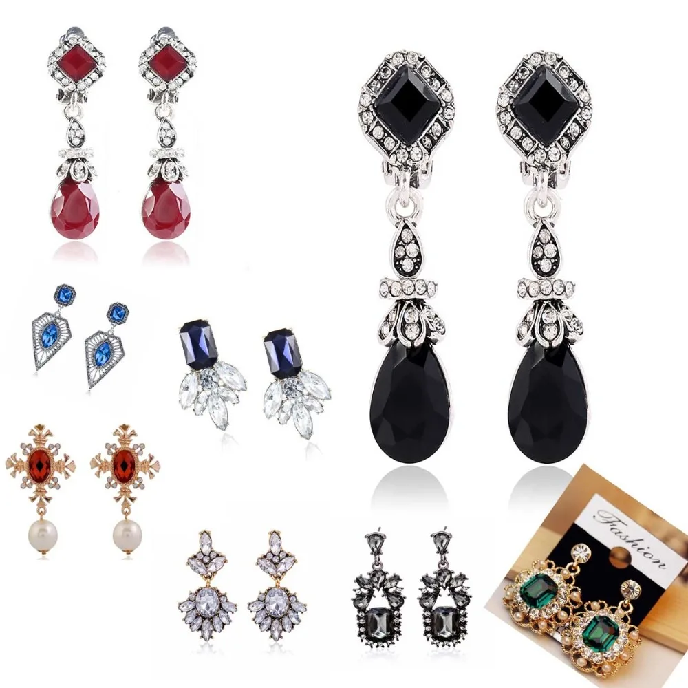 Indian JewelryTrendy Vintage Black Red Earring Clips No Pierced Ear