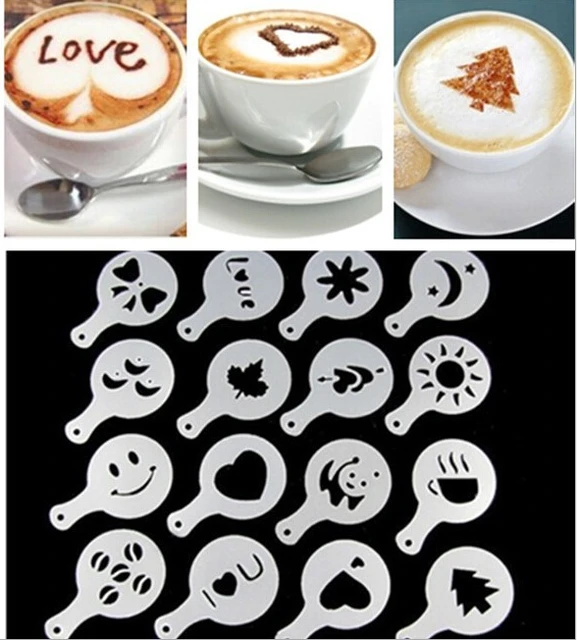 16pcs Set Cuccino Latte Stencil Coffee Mold Decor Barista Duster 16pcs Set Cuccino Latte Stencil Coffee Mold Decor Barista Duster Art Tool Decoration Cake