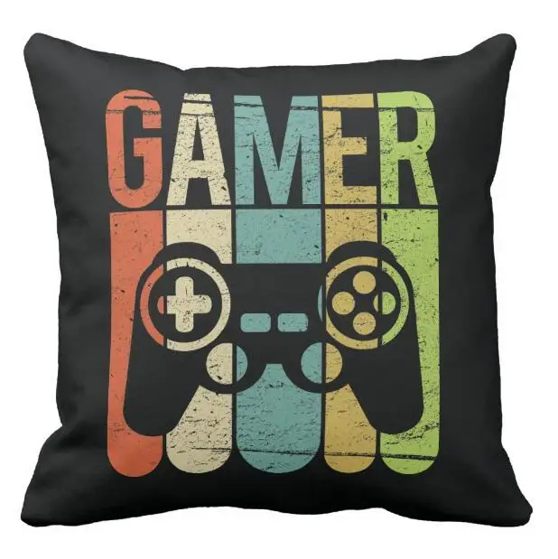 

Vintage Black Gamer Controller Decorative Cushion Cover Funny Video Game Sofa Throw Pillow Case Square Gaming Game Gifts Dad Kid