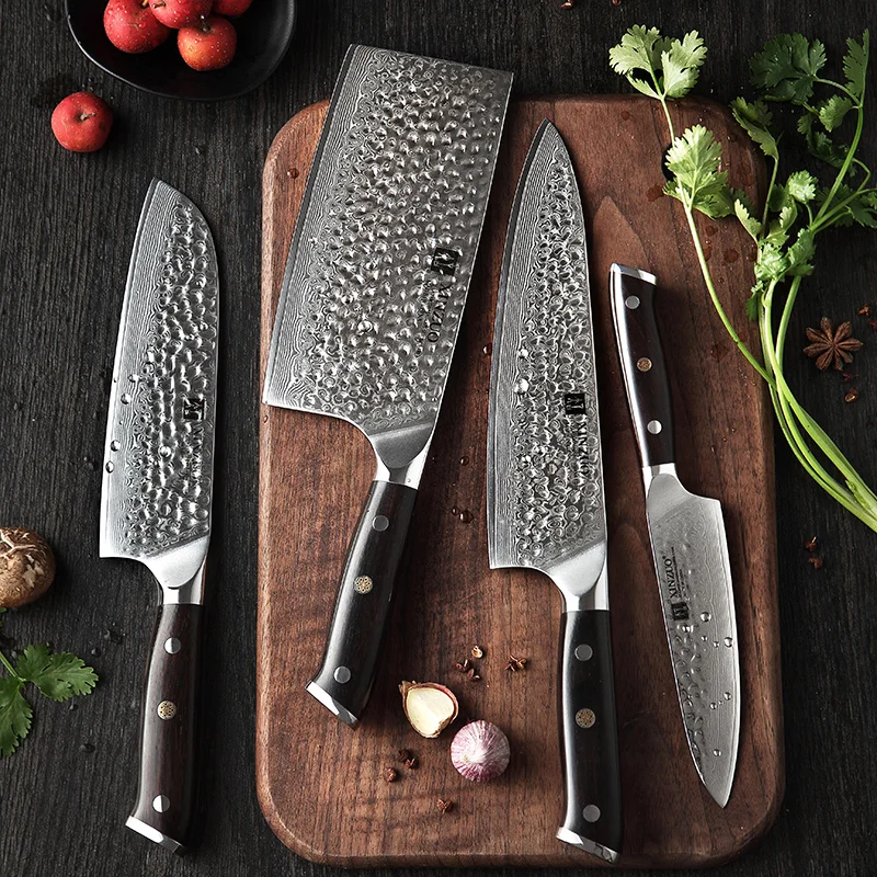  XINZUO 4PCS Kitchen Knife Set Damascus Steel Kitchen Knives Set Stainless Steel Chef Meat Cleaver K - 33020341886