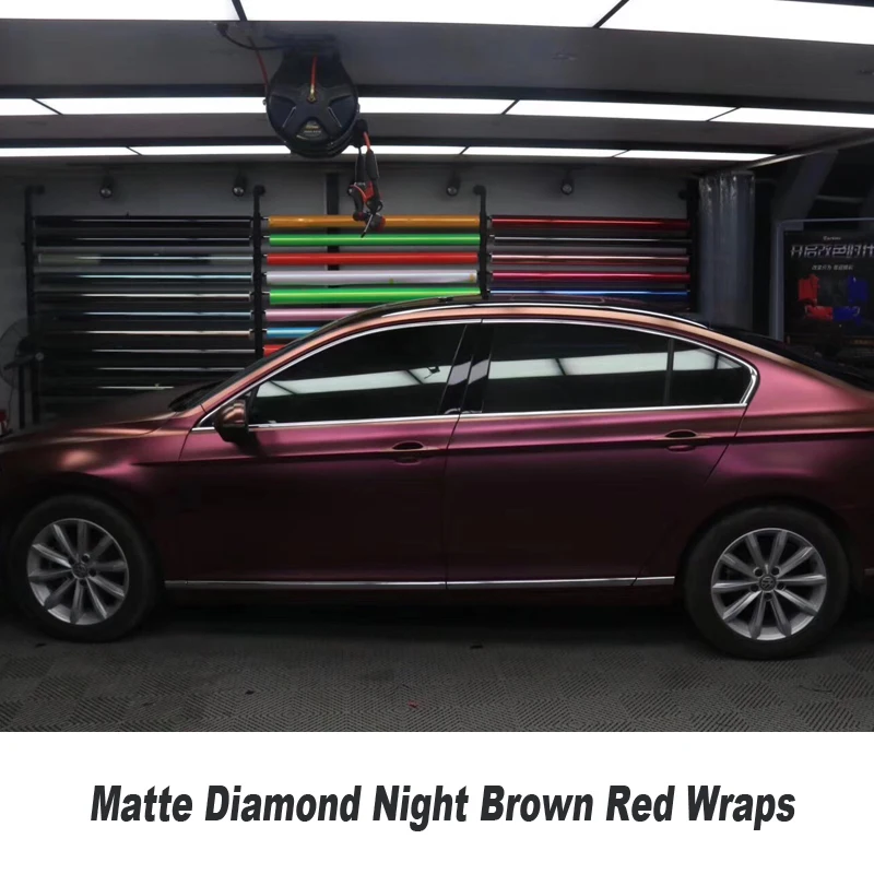 

Highest quality series Imported Raw material With Air Bubble Free Car Vehicle wrap matt diamond night brown red wraps