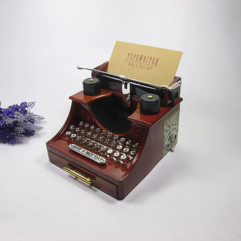 

Classic Music Clockwork Toy Typewriter Mini Vintage Style Drawer Creative Retro Wooden Clockwork for Gift Table Decoration