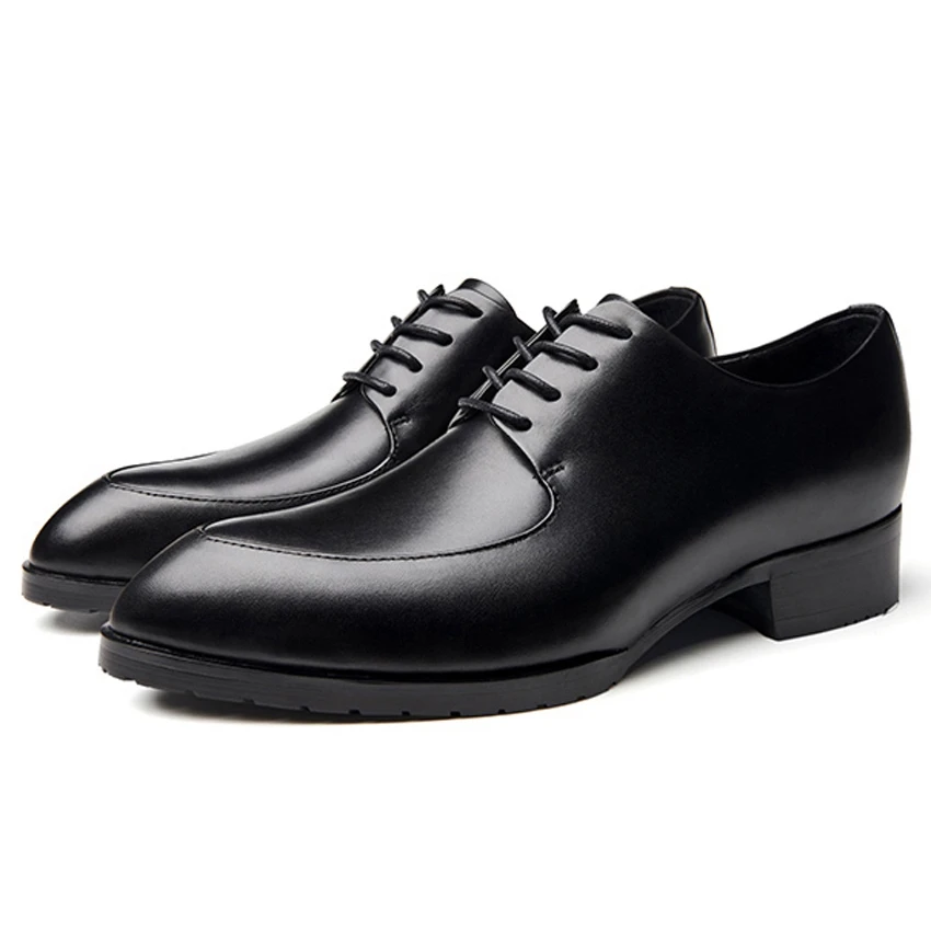 Cm Lacé Véritable Hommes Chaussures Homme Cuir Derby En Hqs329 Main Bout Formelle Mariage Noir Talons Nouveau De Classique 3 Robe Rond Partie q7ZtCC