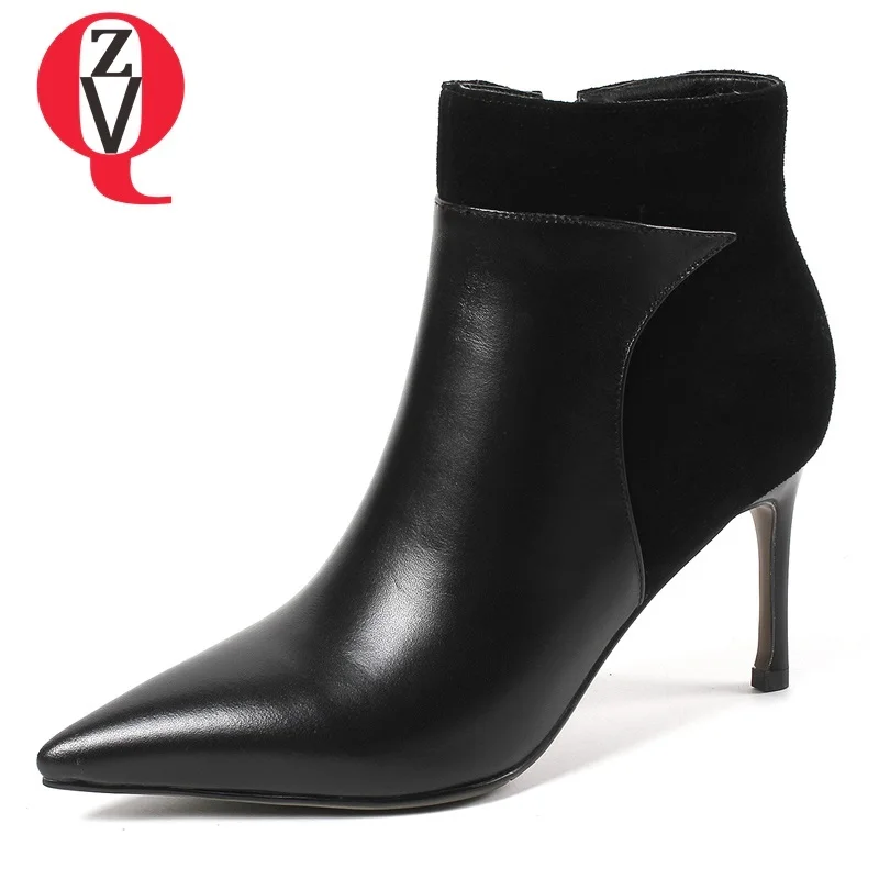 

ZVQ newest popular genuine leather women boots zipper black and grey winter plush warm comfortable large size sexy ankle boots