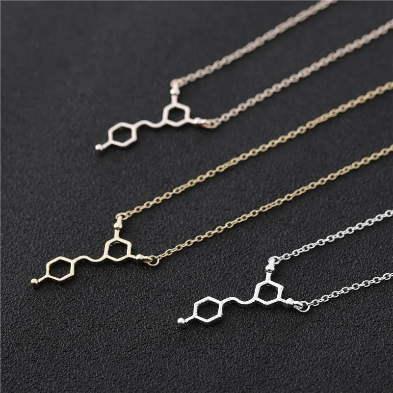 Resveratrol Red Wine Molecule Necklace Formula Hormone Chemical Structure Caffeine Serotonin Dopamine Thc Molecular Necklaces