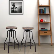 iKayaa Industrial Style Bar Stool Natural Pinewood Top Height Adjustable Swivel Cafe Chairs Breakfast Chair chaise scandinave