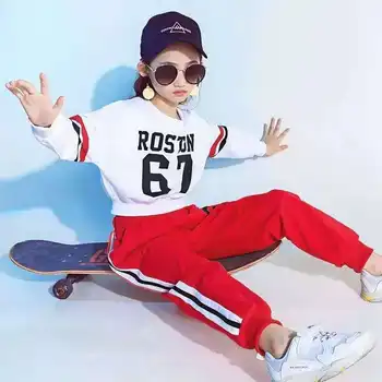 

New Girls Jazz Dance Costumes Children Street Dance Set Long Sleeve Children's Performance Clothes Hip Hop Dance Costumes