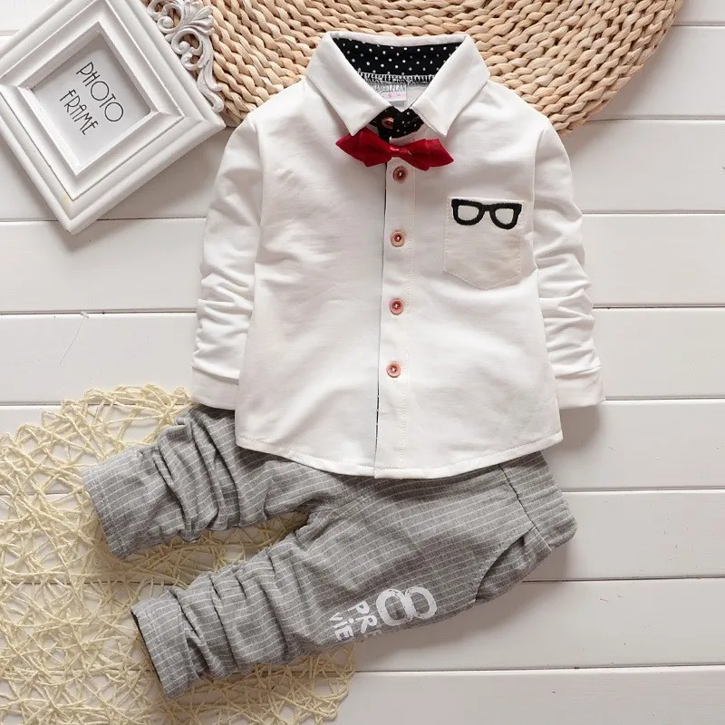 BibiCola комплекты одежды для маленьких мальчиков, детские футболки с галстуком-бабочкой топы с очками, штаны Детский хлопковый кардиган, 2 предмета, Осенние комплекты для мальчиков