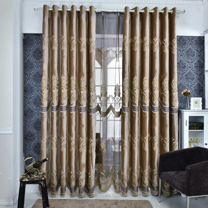 Европа Высокое качество на заказ коричневые бархатные вышитые шторы для гостиной виллы классические роскошные шторы для спальни/кухни