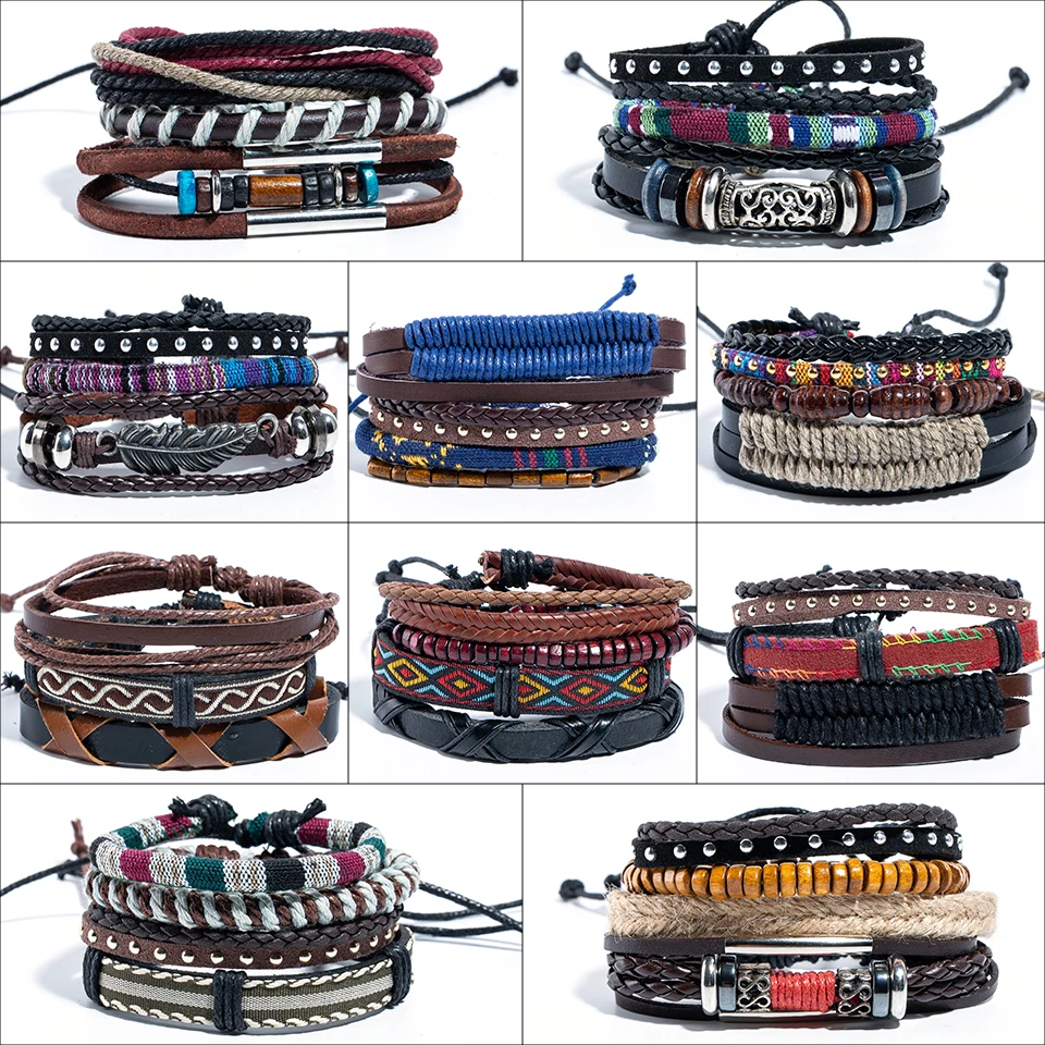 Fashion Punk Genuine Rope Wrap Leather Bracelets S