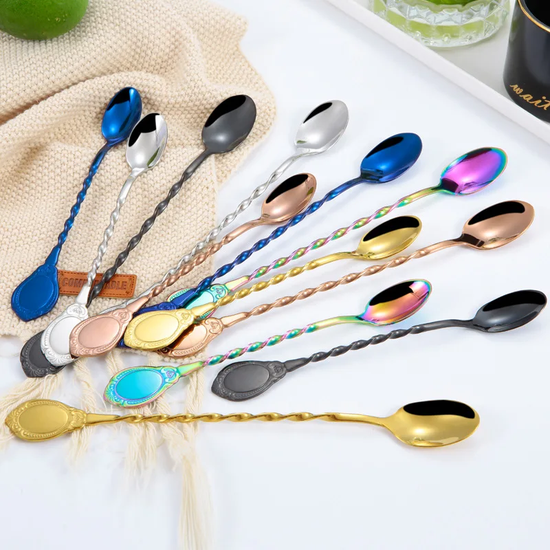 

European Stainless Steel High-end Court Spoon Coffee Spoon Retro Mirror Spoon Creative Long Handle Stirring Ice Spoon