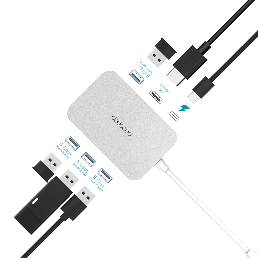 dodocool 6-in-1 Aluminum Alloy Multifunction USB-C Hub Type-C Power Delivery 4K Video HD Output USB 3.0 Port for MacBook Air Pro dodocool 6-in-1 Aluminum Alloy Multifunction USB-C Hub Type-C Power Delivery 4K Video HD Output USB 3.0 Port for MacBook Air Pro