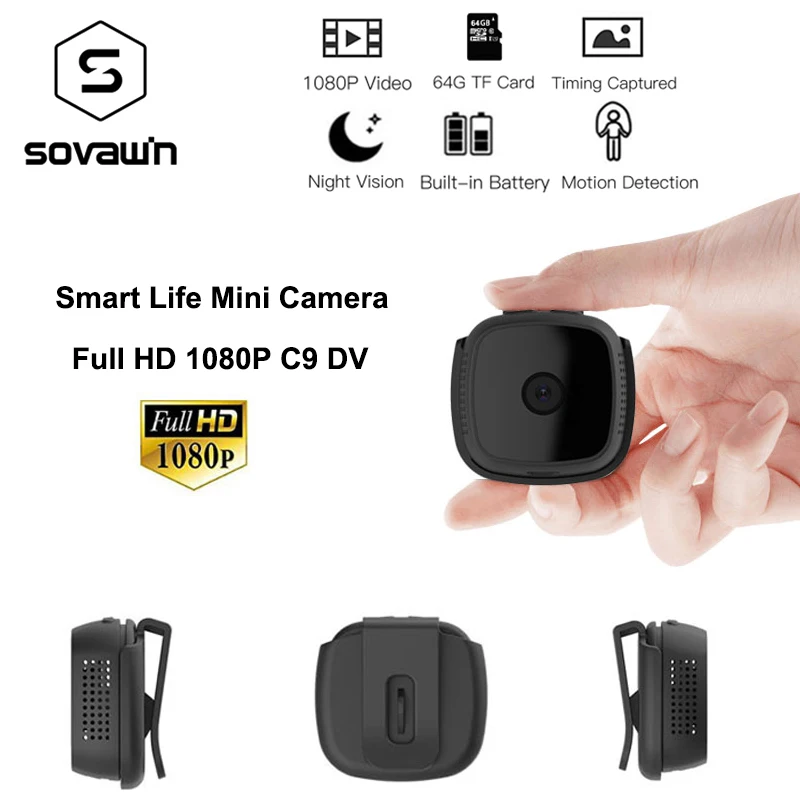 Sovawin мини-камера C9 DV Micro 1080P HD уличная инфракрасная камера ночного видения маленькая Автомобильная спортивная видеокамера с функцией обнаружения движения, портативная камера