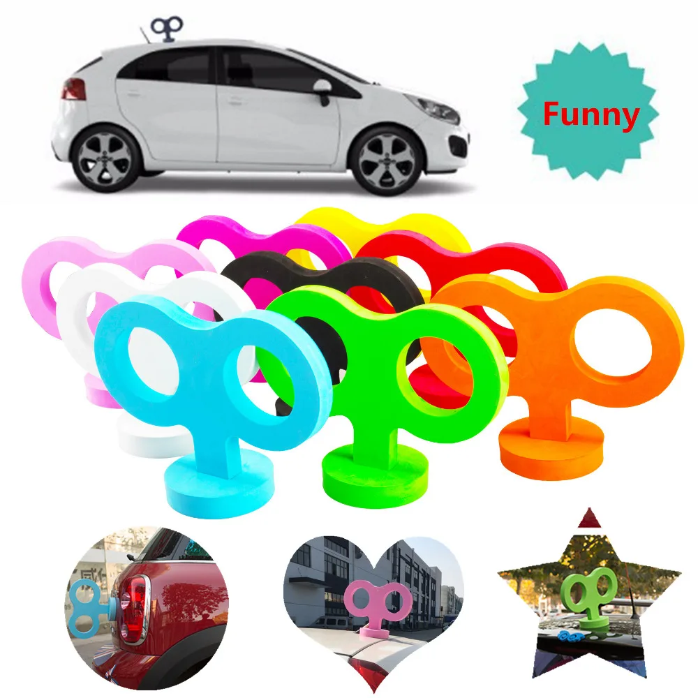 Funny 3D Clockwork Styling Car Roof Rabbit Ear Cartoon Creative Accessories Tail EVA 3M Sticker Uni