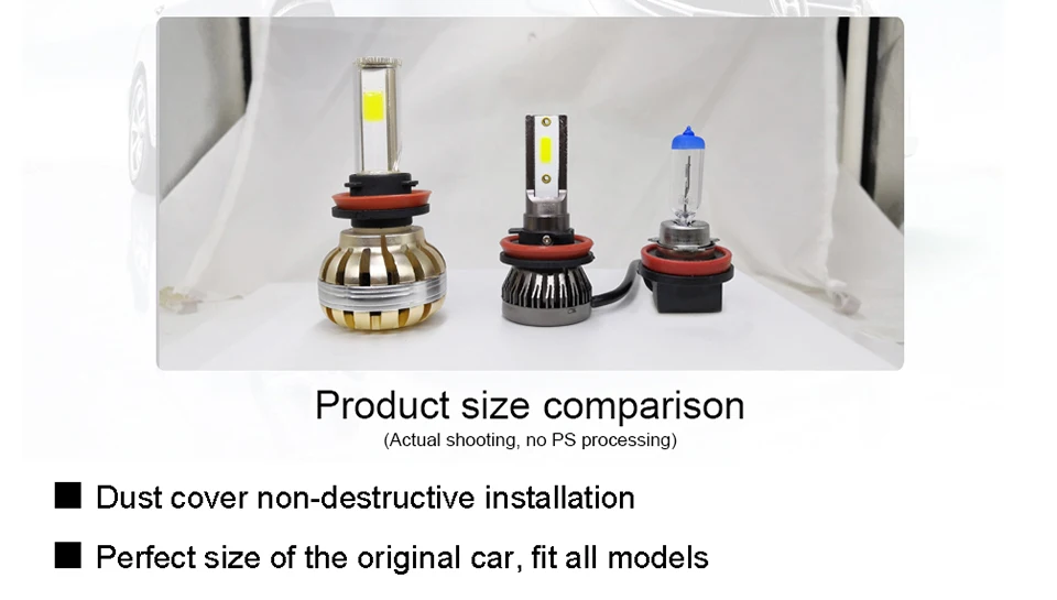 Foxcncar Mini H7 LED Fanless H7 3000K 4300K 6500K 8000K Car Headlight Cob Chip 8000LM H1 H11 H8 9005 9006 HB3 HB4 12V Auto Beam  (7)