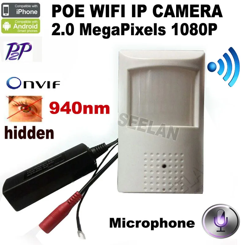 1080P POE PIR Style Motion Detector WIFI Camera ONVIF 48pcs 940nm IR Night Vision P2P Plug and Play Mini WIFI POE IP Camera mni