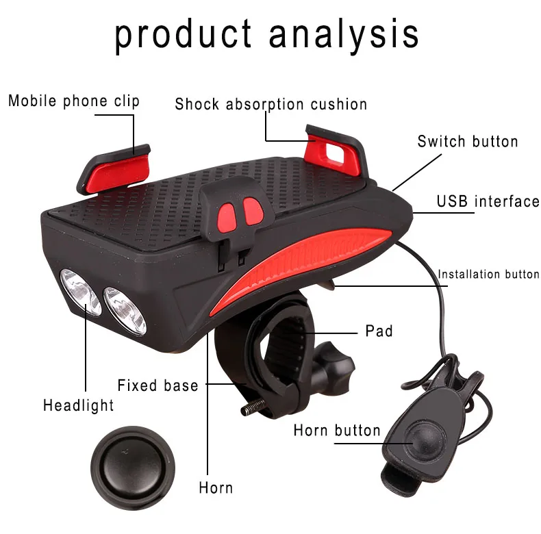 Top 4000mAh 4 In 1 Powerful Bicycle Headlight Waterproof Double Bicycle Lamp Alarm Bell Led Bicycle Light With Rechargeable Battery 11