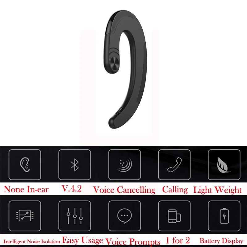 Ear Hook Bluetooth Headset Bone Conduction Sport Headphone With Mic Adjustable headband For IOS Android Smartphone USB Charge (4)