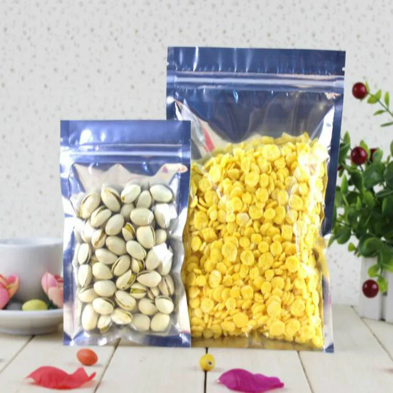 100pcs/lot Aliminium Foil Packing Bag Ziplock Reclosable With Window Clear Bags Snacks Storage Package 19041501