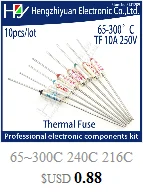 TF Термальность предохранитель 15A 250 V Температура 85C 95C 100C 105C 110C 113C 115C 120C 125C 130C 152C 165C 167C172C 185C 192C 216C 240C 280C