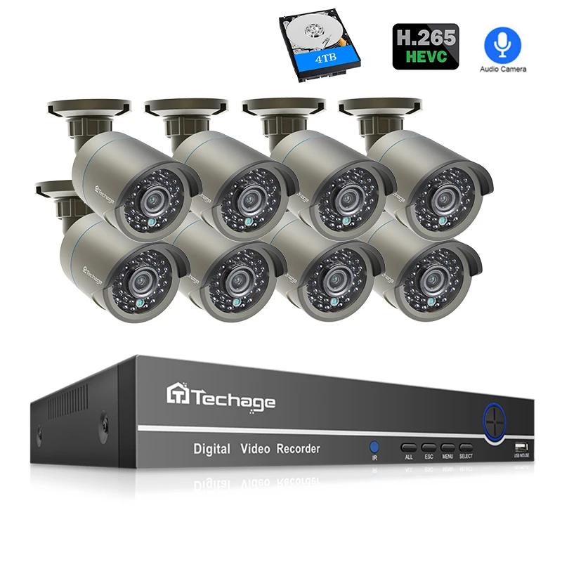 

Techage 8CH 1080P POE Camera NVR System 2mp h.265 Audio Sound CCTV Surveillance Kit Weatherproof Video Home Security Set 4TB HDD