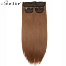 SNOILITE наращивание волос черный коричневый зажим в волосах 20 дюймов зажим в Синтетические накладные волосы прямой зажим для волос для женщин