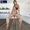 Vangull New Khaki Rompers Womens Jumpsuit Long Elegant Zipper Pockets Sleeveless Adjusted Strap High Waist Cotton Fashion Summer ► Photo 3/6