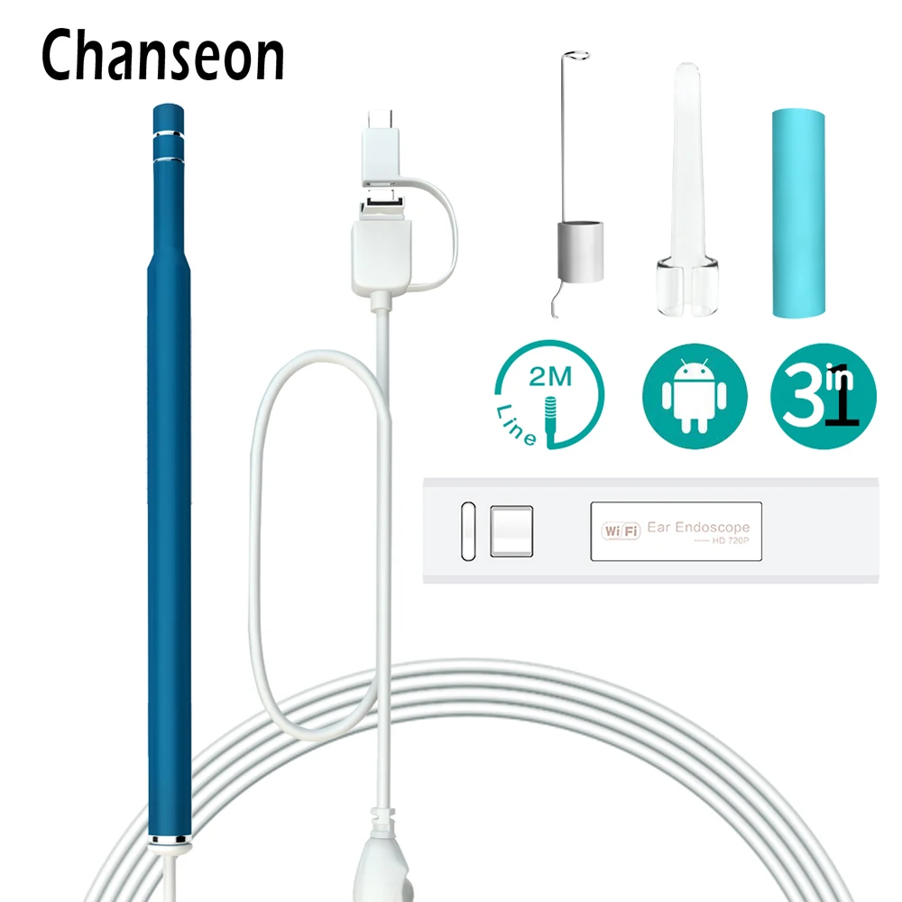 3-в-1 5,5 мм Wi-Fi ухочистка эндоскопическая Водонепроницаемая камера для Камера для iPhone и Android телефон отоскопы эндоскопии шесть языков 720P Камера
