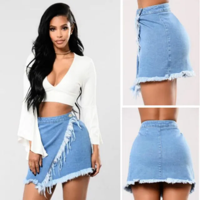 fashion womens summer casual bodycon tassels high waisted skirts