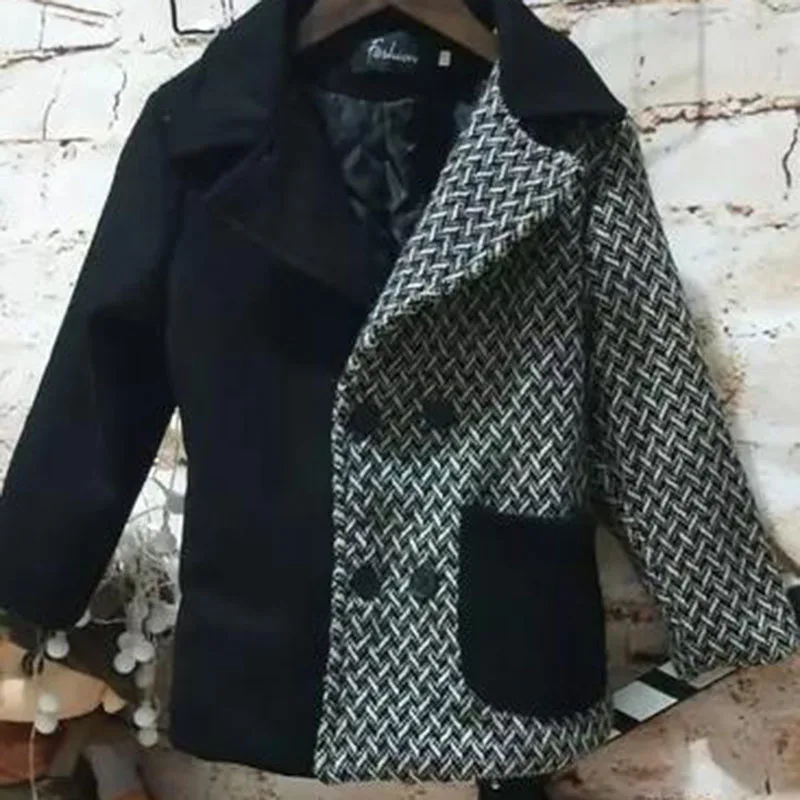 

Wool jacket boys and girls fashion double-breasted stitching children's woolen coat in the long windbreaker autumn and winter