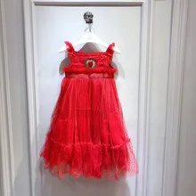 Одежда для маленьких девочек коллекция года, летние детские платья роскошное красное платье принцессы высококачественное платье без рукавов на бретельках праздничное платье