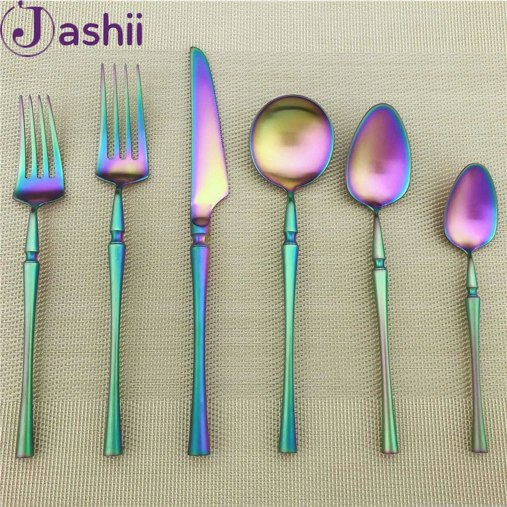 

JASHII Stainless Steel Colorful Cutlery Set Rainbow Dinner Set Travel Dinnerware Creative Fork Knife For Wedding And Hotel