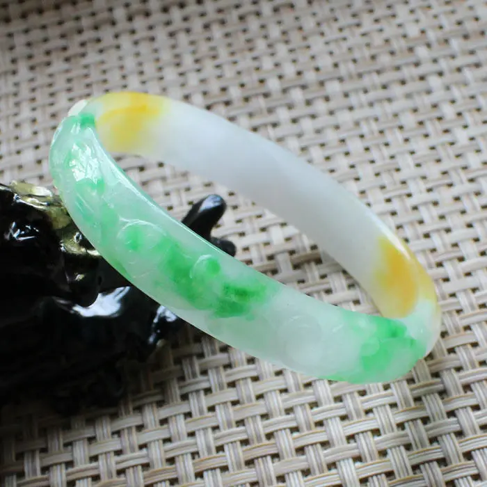 

59mm Chinese Hand-carved Emerald Green stoneite stone Gems Bracelet Bangle A41 10.20 40