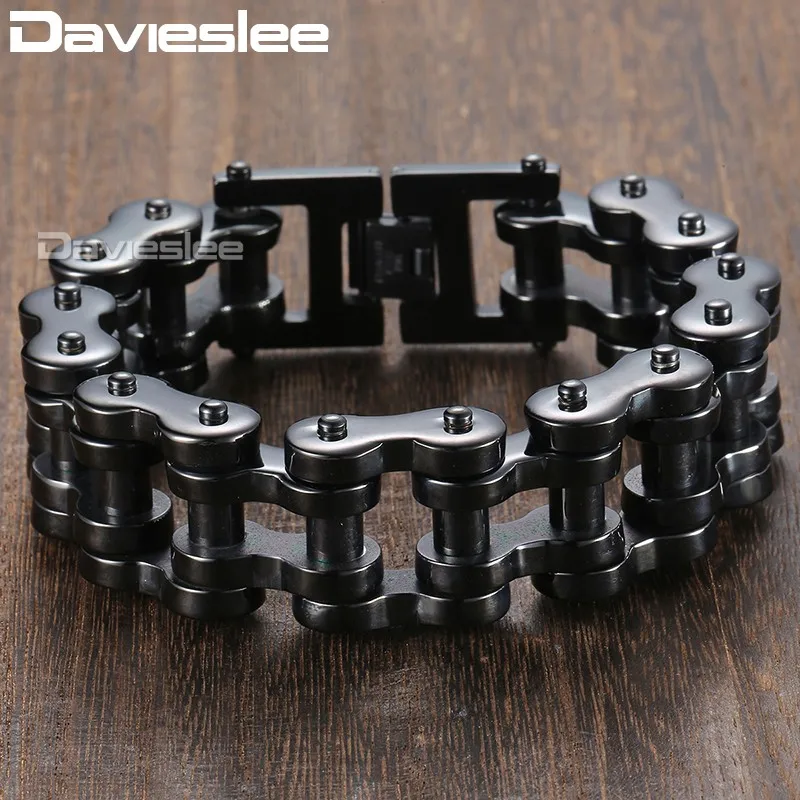 Kopen Davieslee Zware mannen Armband Biker Zilver Zwart 316L Rvs Polsband Mannelijke Party Sieraden 14 19 23mm DLHB31