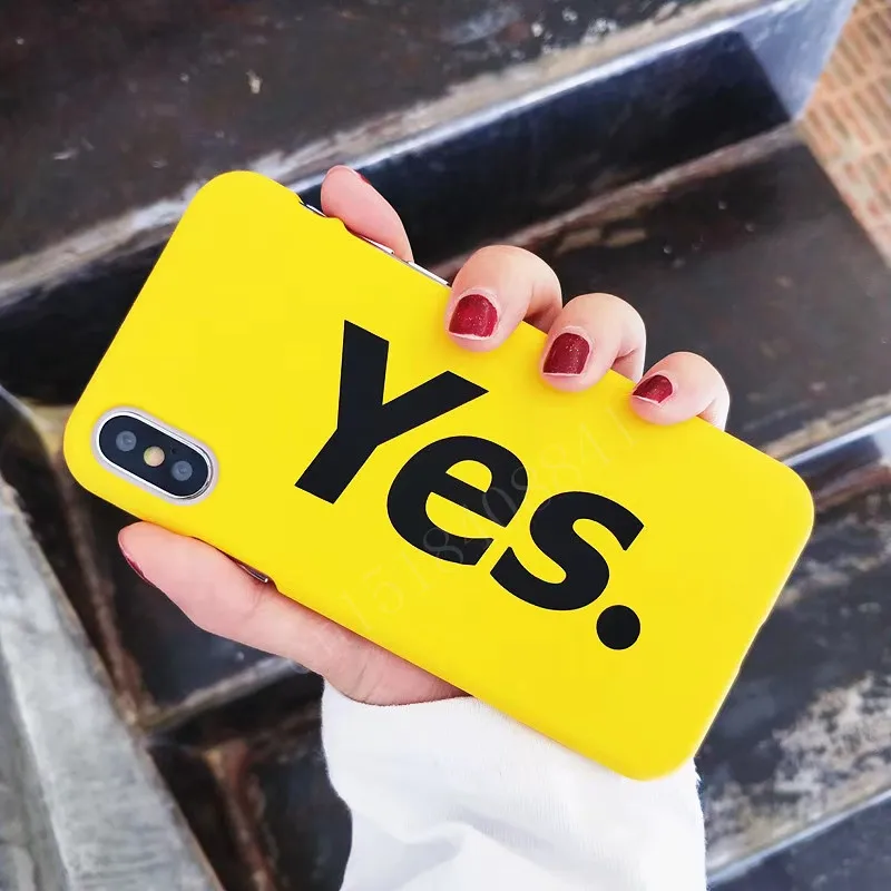 

Luxury Hard PC Phone Case For iphone X Case For iphone 7 6 6s 8 Plus Fashion Funny YES Print Back Cover Ultra thin Yellow Cases
