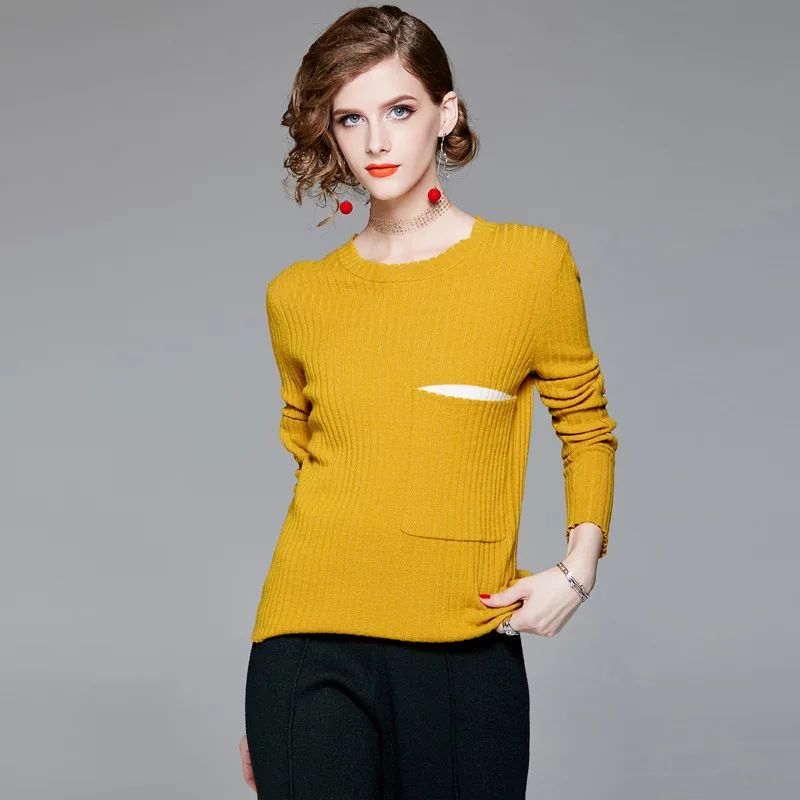 Solid long sleeve elastic knit wool basic sweater 2018 new women autumn pullover slim sweater