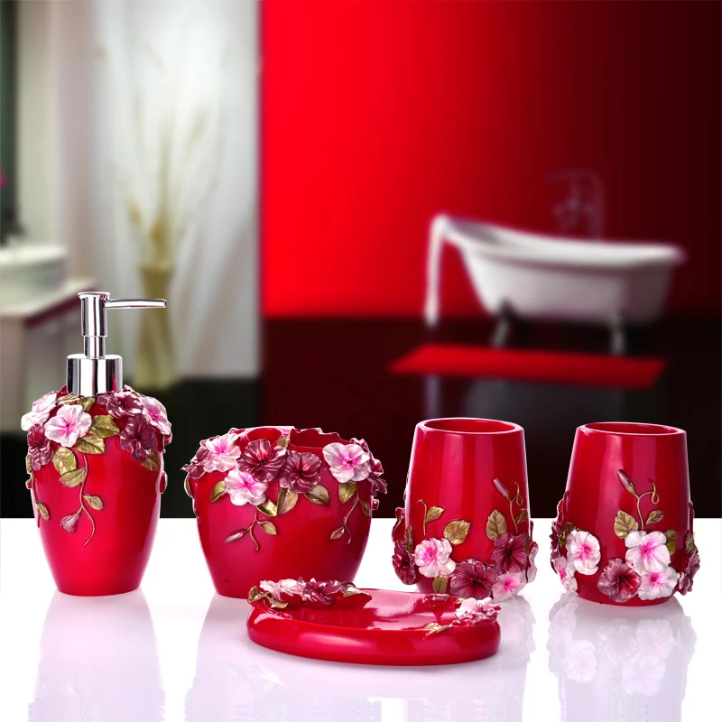 

2016 Rushed Toothbrush Holder Banheiro Bathroom Set European Toiletries Five Piece Tooth Cup Wedding Suite Housewarming Gift