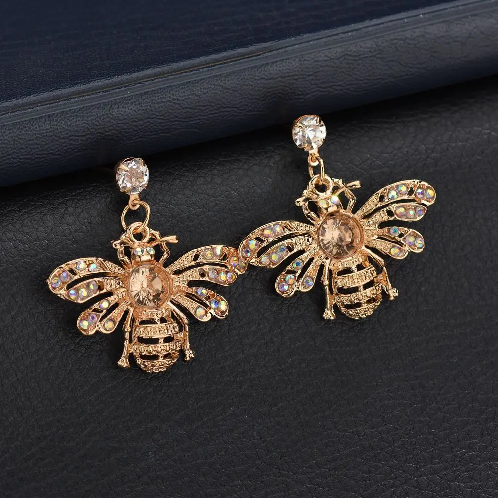 2019 New Cute Rhinestone Crystal Insect Gold bumble honey Bee Stud