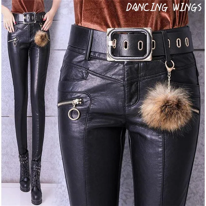 2019 autumn winter women's PU leather pants Sexy Slim Black Elastic Stretch Skinny Pant Tight Pencil Pants