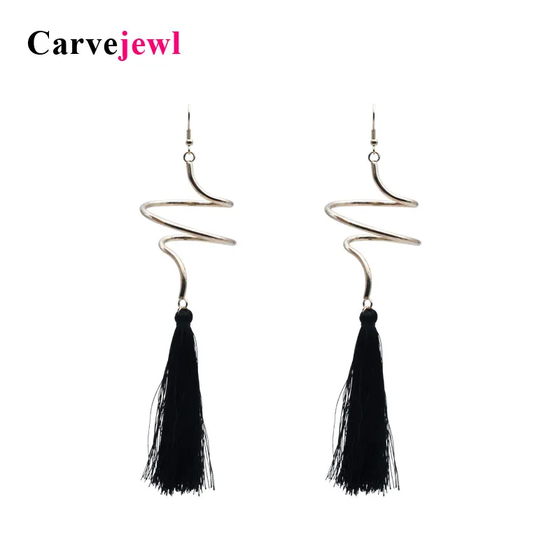 Carvejewl кисточкой серьги для женщин ювелирные изделия большая спираль длинные