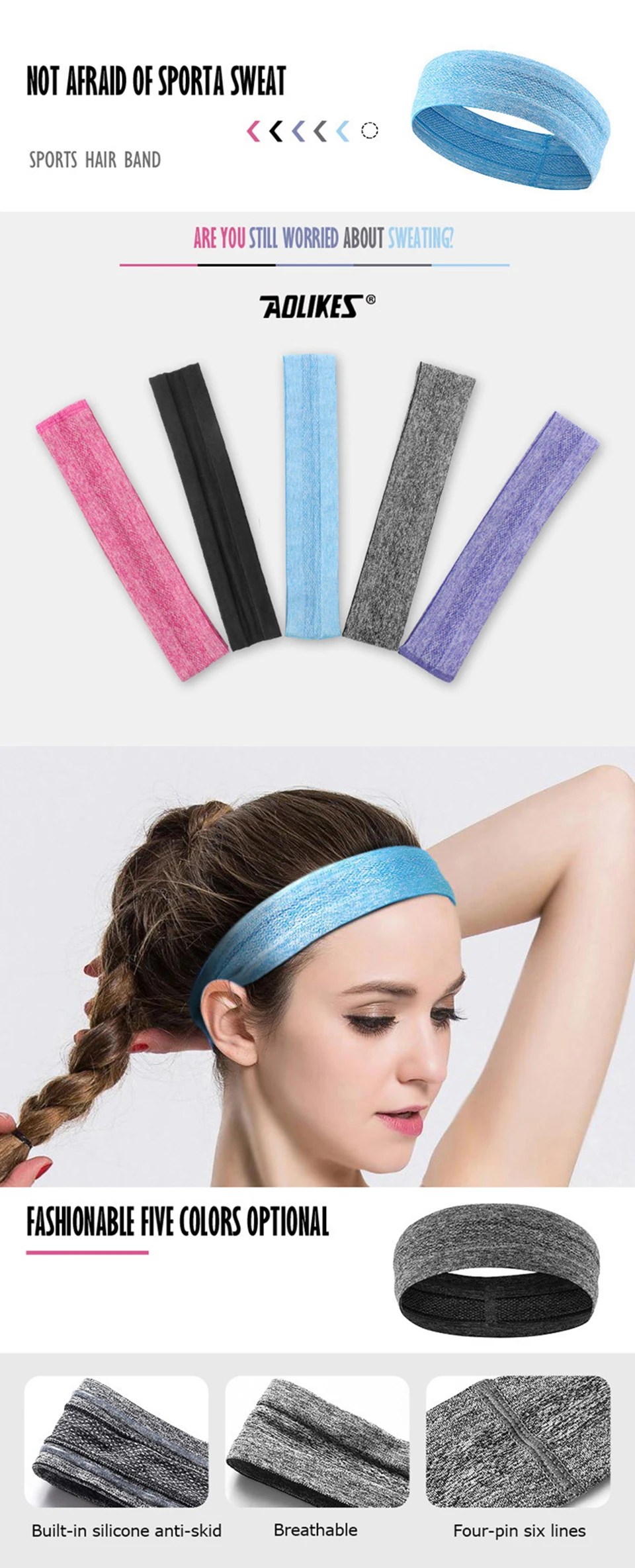 AOLIKES 1 шт. повязка от пота для мужчин Sweatband женские головные повязки для йоги Налобные повязки на голову спортивная безопасность для бега и тенниса