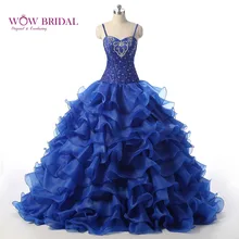 Wowbridal Королевское голубое праздничное платье милое платье на бретелях vestidos de 15 anos из органзы с бисером vestidos de 15 anos
