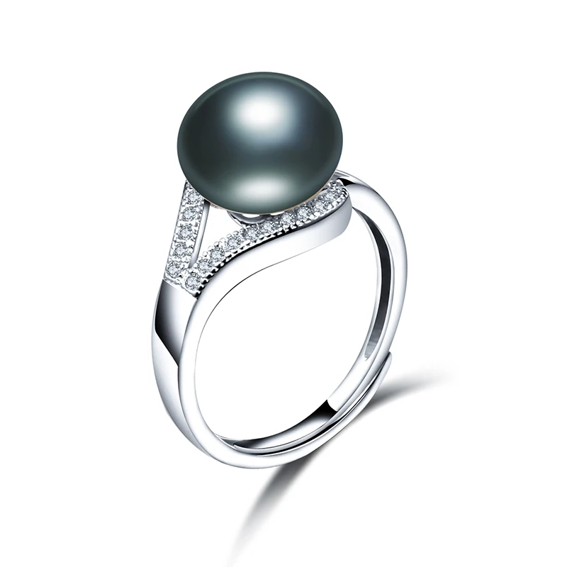 Новые модные жемчужные ювелирные изделия роскошные кольца подлинное натуральное пресноводное жемчужное регулируемое кольцо для подарка матери, 8 мм Жемчуг - Цвет камня: Черный
