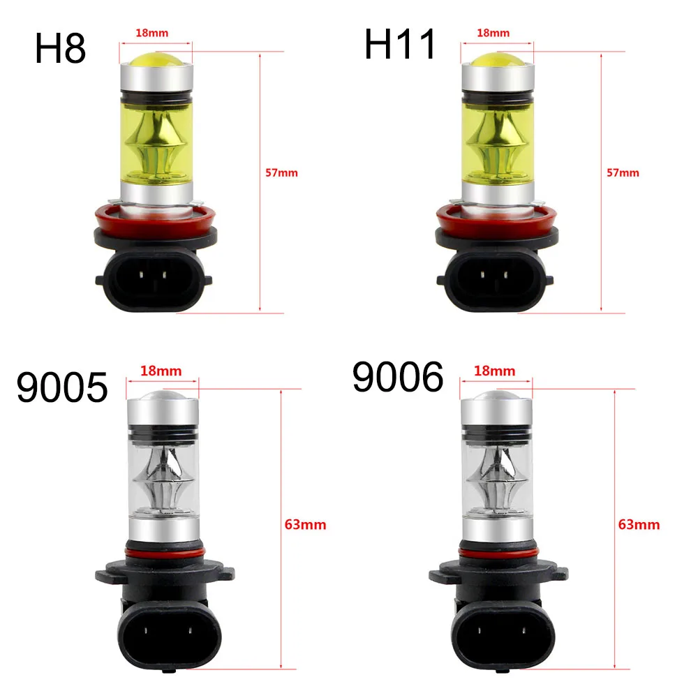 2pcs H11 LED Fog Light H8 Bulbs 9005 HB3 HB4 9006 Car Running Lights Auto Driving Lamp 12V 24V 6000K White Yellow