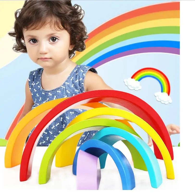 

NEW Wooden Rainbow Buliding Blocks Colorful Children Kids Educational Play Toy Brinquedos Favor Supplies Set Children Toys
